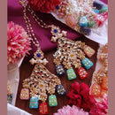 SNERA Gold Plated Kundan Stone And Beads Dangler Earrings