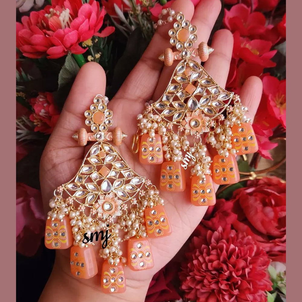 SNERA Gold Plated Kundan Stone And Beads Dangler Earrings