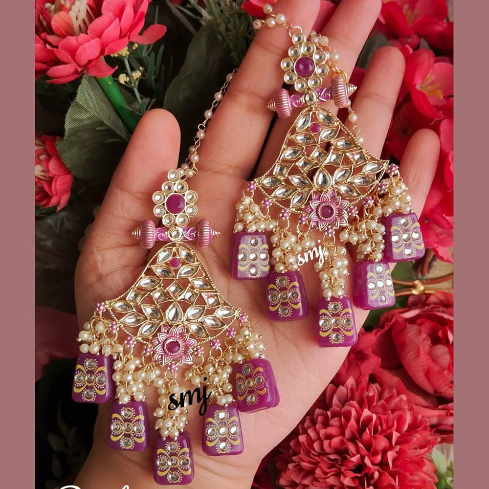 SNERA Gold Plated Kundan Stone And Beads Dangler Earrings
