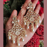 SNERA Gold Plated Kundan Stone And Pearls Dangler Earrings