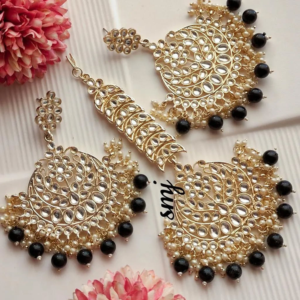 SNERA Gold Plated Kundan Stone And Beads Dangler Earrings