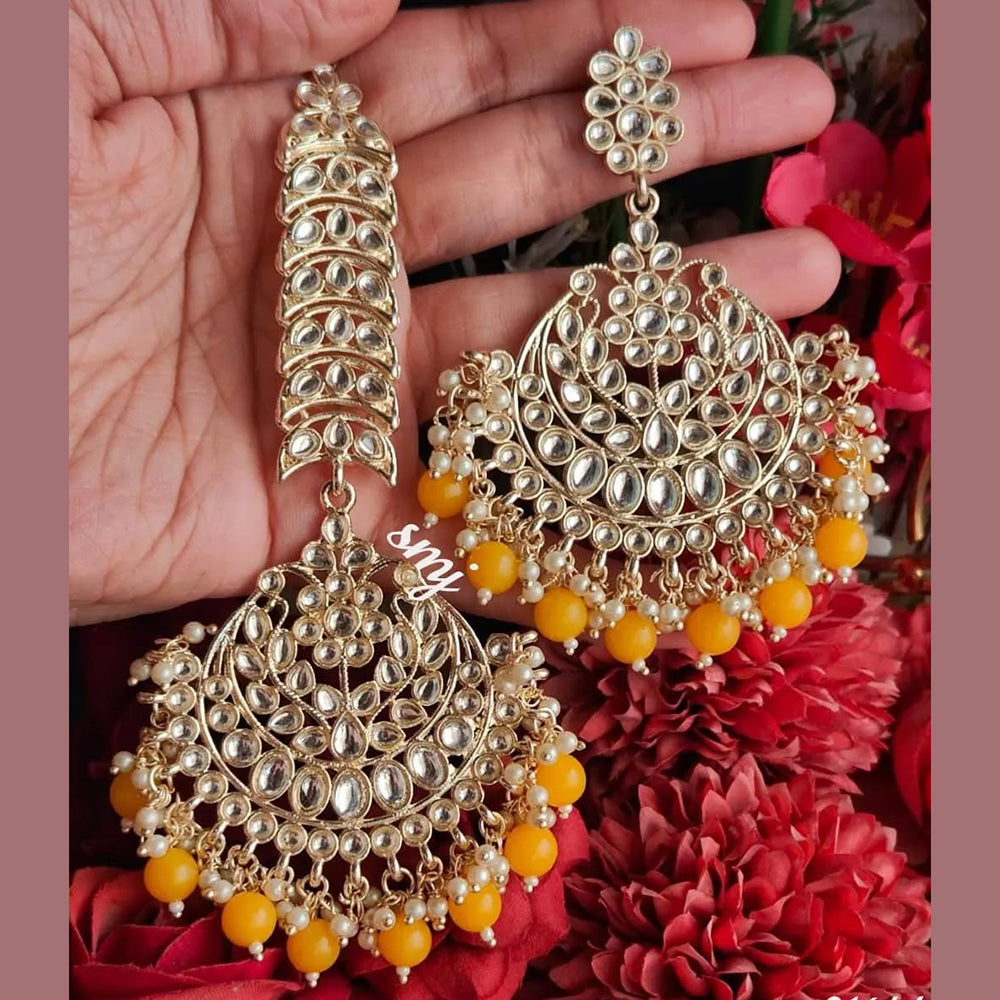 SNERA Gold Plated Kundan Stone And Beads Dangler Earrings