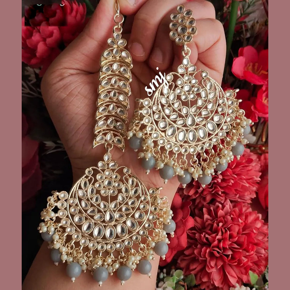 SNERA Gold Plated Kundan Stone And Beads Dangler Earrings