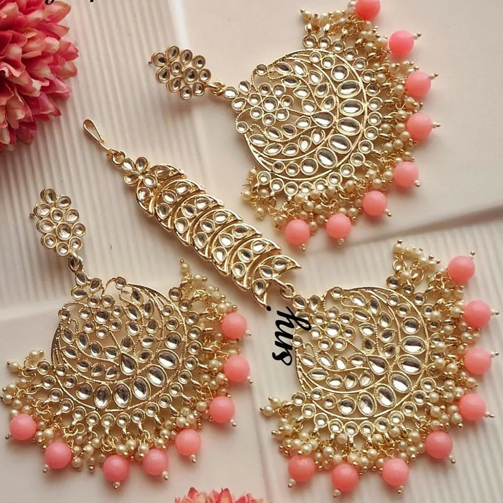 SNERA Gold Plated Kundan Stone And Beads Dangler Earrings