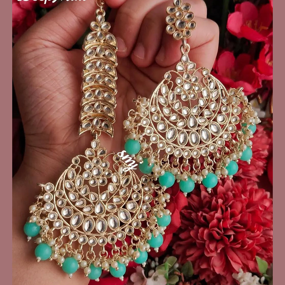 SNERA Gold Plated Kundan Stone And Beads Dangler Earrings