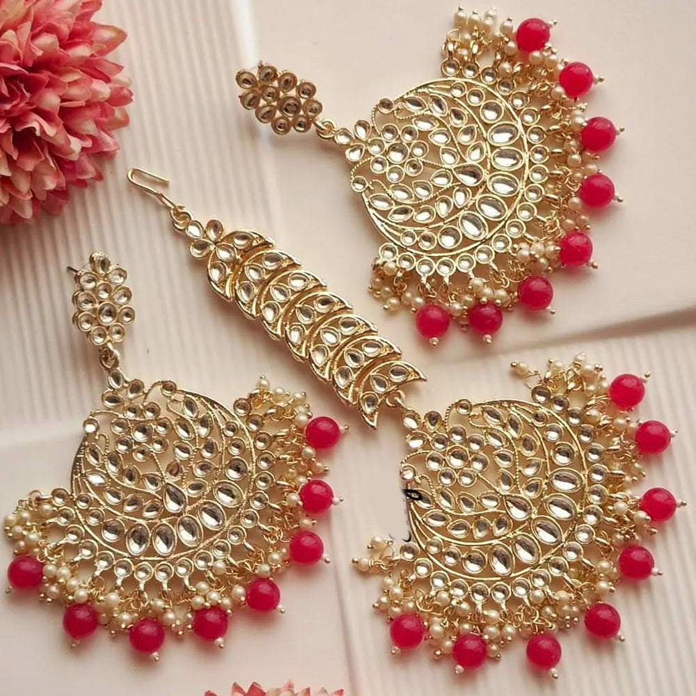 SNERA Gold Plated Kundan Stone And Beads Dangler Earrings