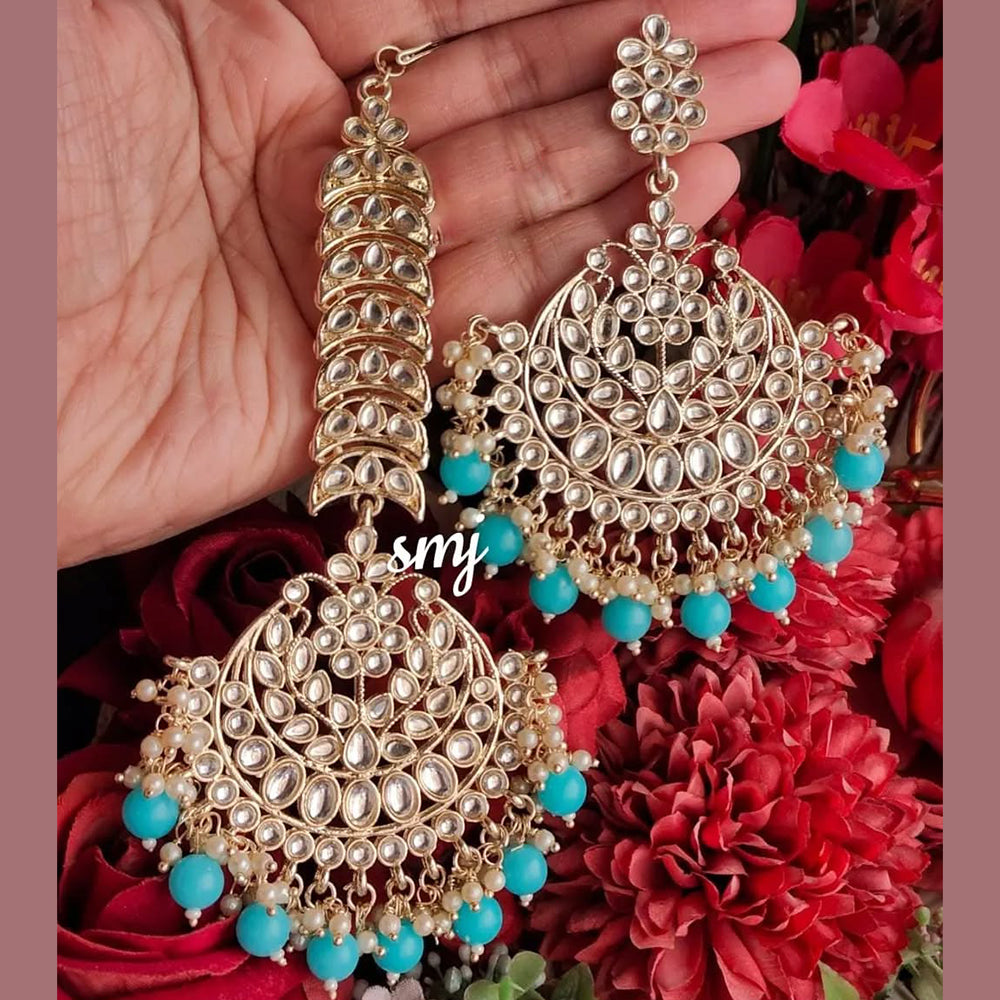 SNERA Gold Plated Kundan Stone And Beads Dangler Earrings