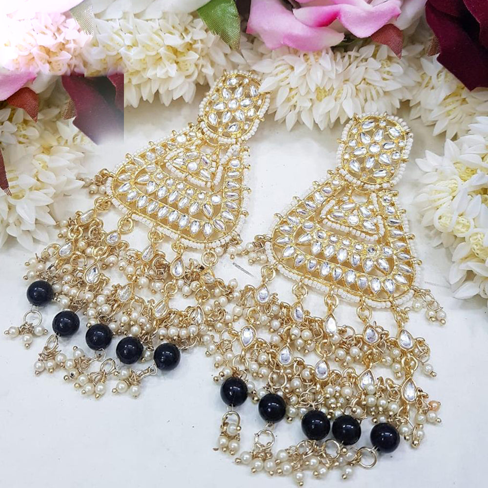 SNERA Gold Plated Kundan Stone And Pearls Dangler Earrings