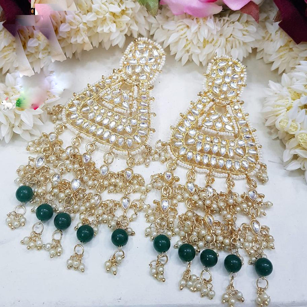 SNERA Gold Plated Kundan Stone And Pearls Dangler Earrings