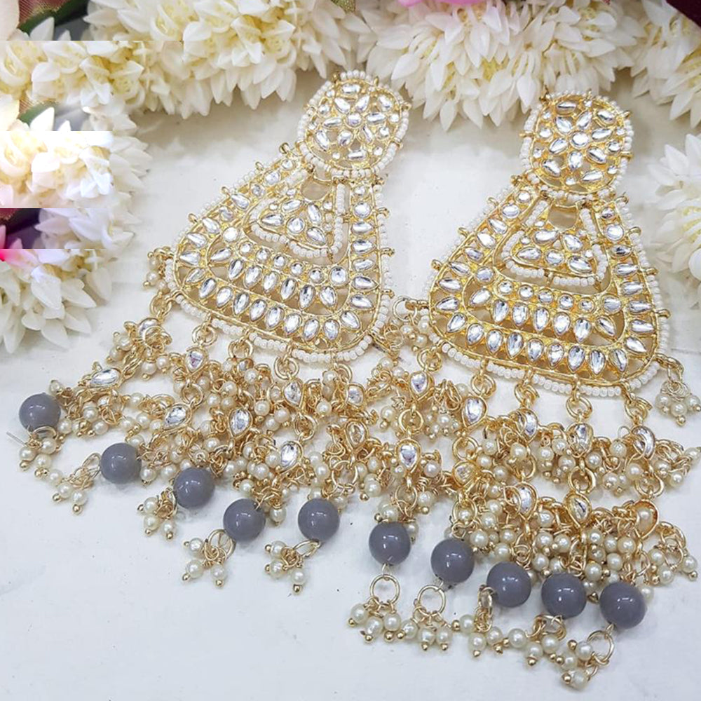 SNERA Gold Plated Kundan Stone And Pearls Dangler Earrings