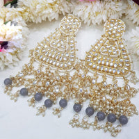 SNERA Gold Plated Kundan Stone And Pearls Dangler Earrings