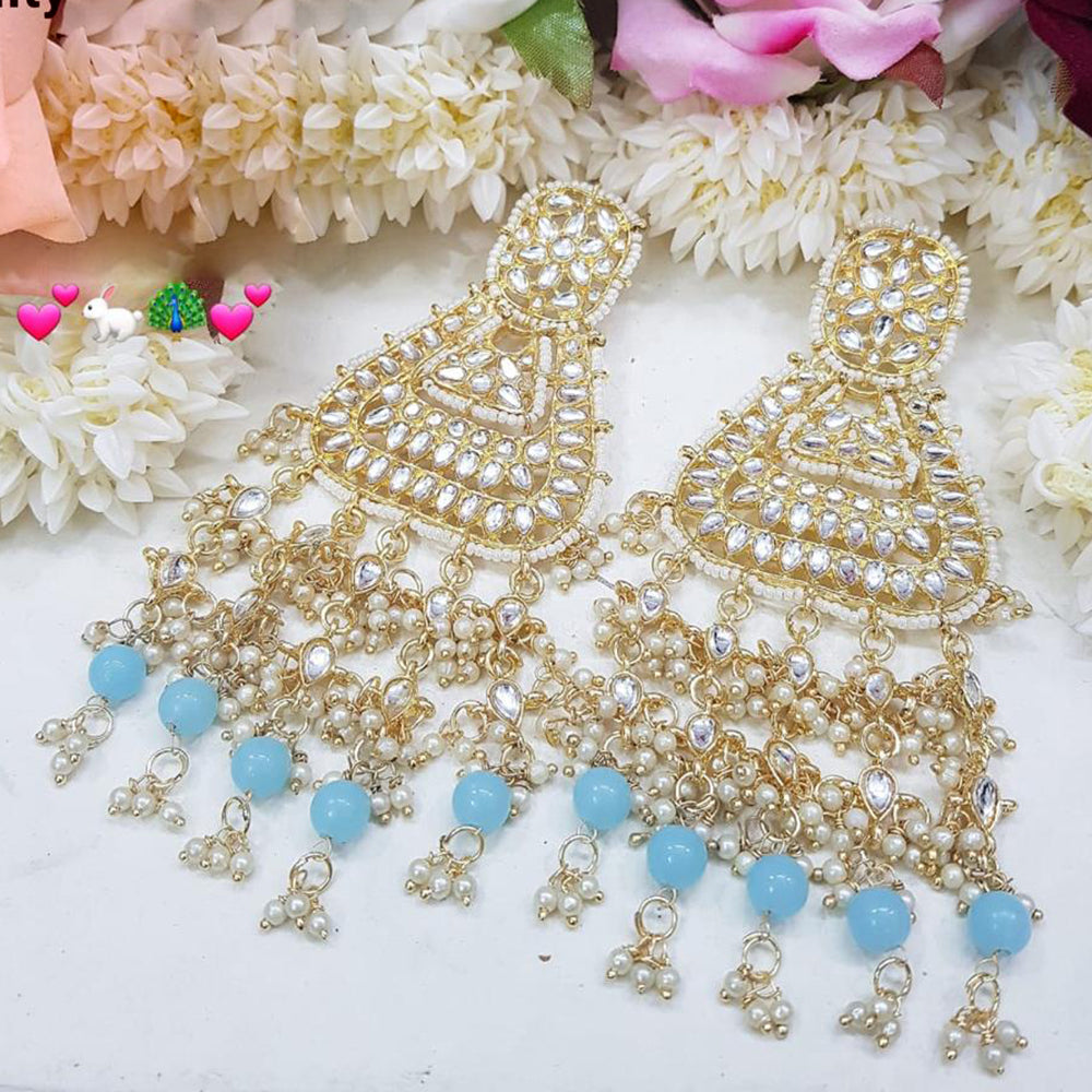 SNERA Gold Plated Kundan Stone And Pearls Dangler Earrings