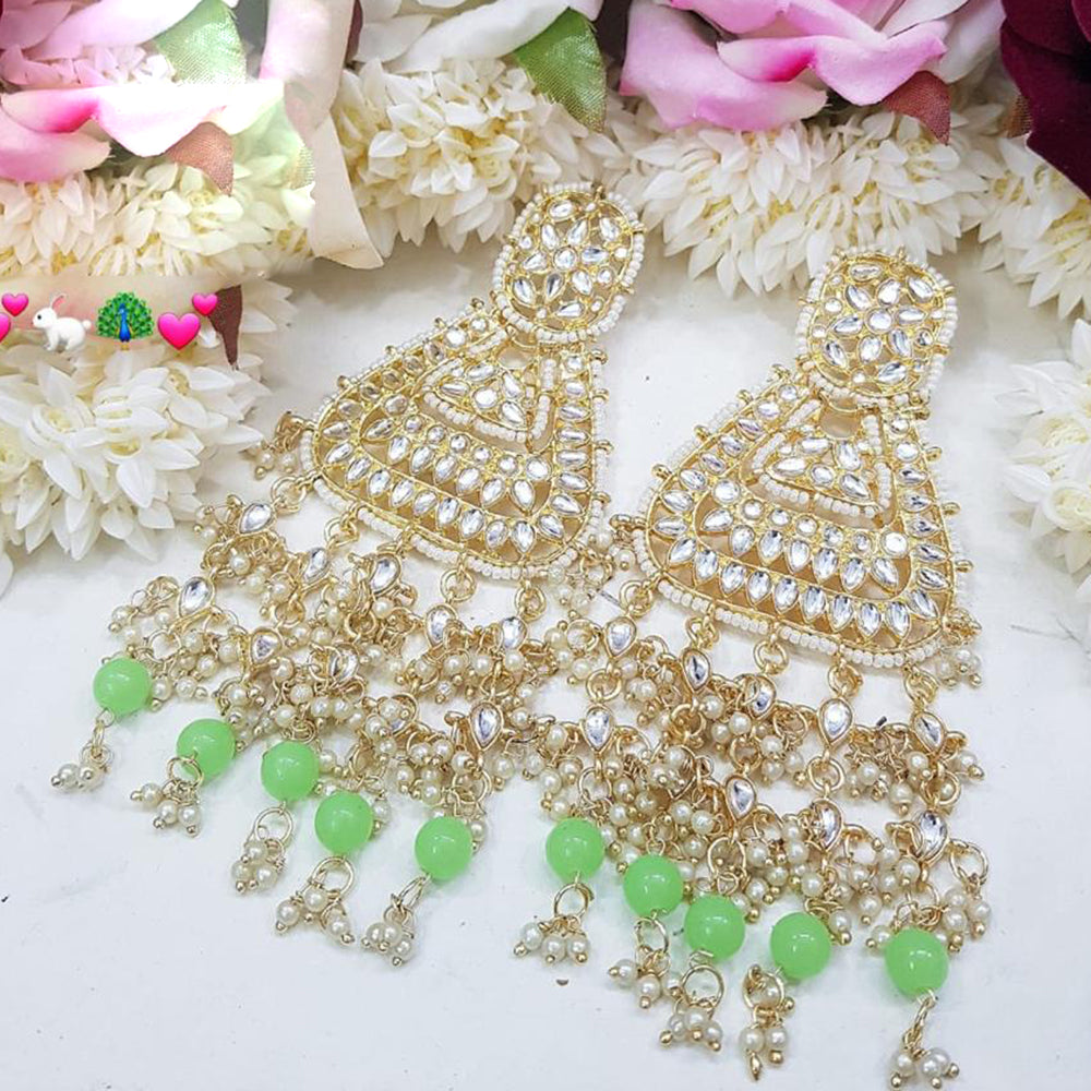 SNERA Gold Plated Kundan Stone And Pearls Dangler Earrings