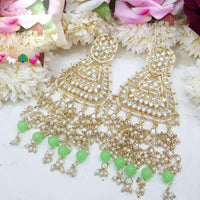 SNERA Gold Plated Kundan Stone And Pearls Dangler Earrings