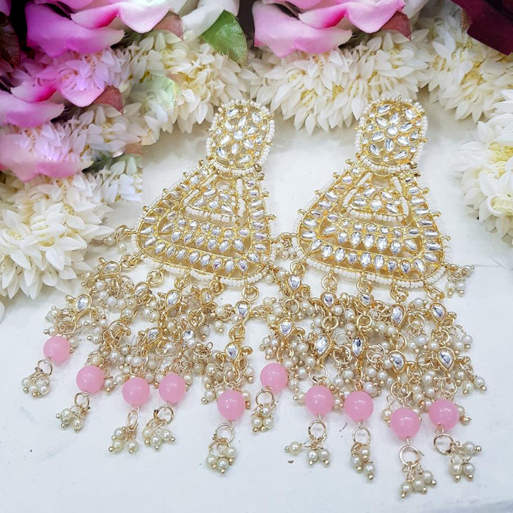 SNERA Gold Plated Kundan Stone And Pearls Dangler Earrings