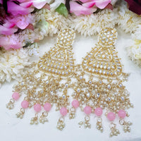 SNERA Gold Plated Kundan Stone And Pearls Dangler Earrings
