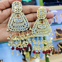 SNERA Gold Plated Kundan Stone And Pearls Dangler Earrings