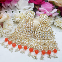 SNERA Gold Plated Kundan Stone And Pearls Dangler Earrings