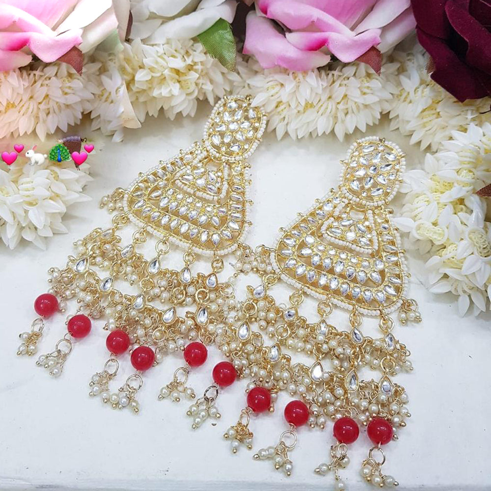 SNERA Gold Plated Kundan Stone And Pearls Dangler Earrings