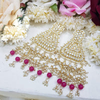 SNERA Gold Plated Kundan Stone And Pearls Dangler Earrings