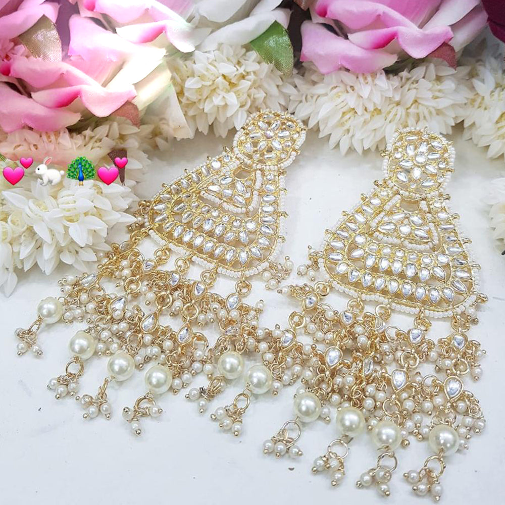SNERA Gold Plated Kundan Stone And Pearls Dangler Earrings
