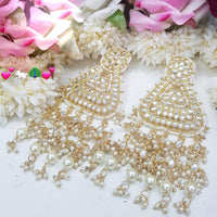 SNERA Gold Plated Kundan Stone And Pearls Dangler Earrings