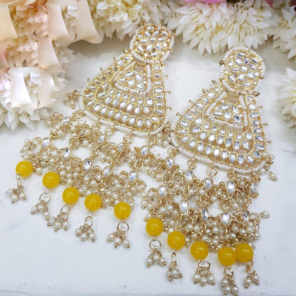 SNERA Gold Plated Kundan Stone And Pearls Dangler Earrings