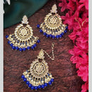 SNERA Gold Plated Kundan Stone And Beads Dangler Earrings With Mangtikka 