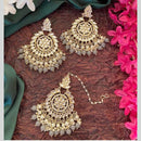 SNERA Gold Plated Kundan Stone And Beads Dangler Earrings With Mangtikka