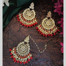 SNERA Gold Plated Kundan Stone And Beads Dangler Earrings With Mangtikka