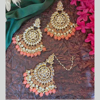 SNERA Gold Plated Kundan Stone And Beads Dangler Earrings With Mangtikka