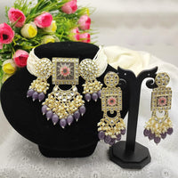 SNERA Gold Plated Kundan And Beads Meenakari Choker Necklace Set