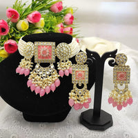 SNERA Gold Plated Kundan And Beads Meenakari Choker Necklace Set