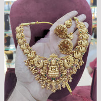 SNERA Gold Plated Pota Stone And Beads Temple  Necklace Set