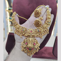 SNERA Gold Plated Pota Stone And Beads Temple  Necklace Set