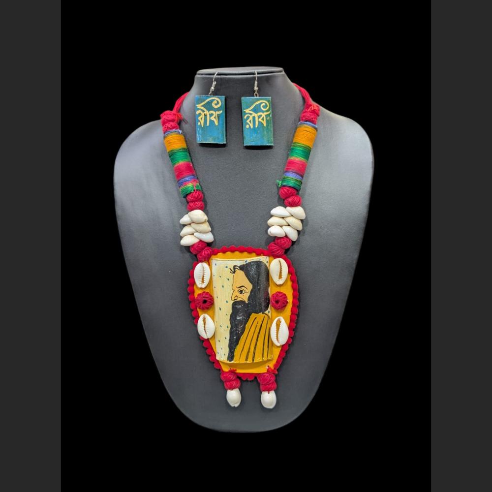 SNERA Artistic Designer Terracotta And Shell Necklace Set