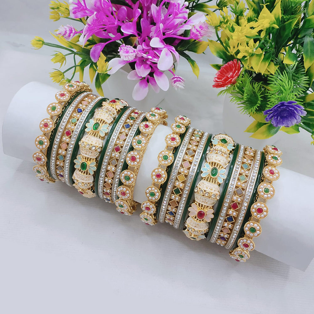 SNERA Pota Stone And Pearls Meenakari Bangle Set