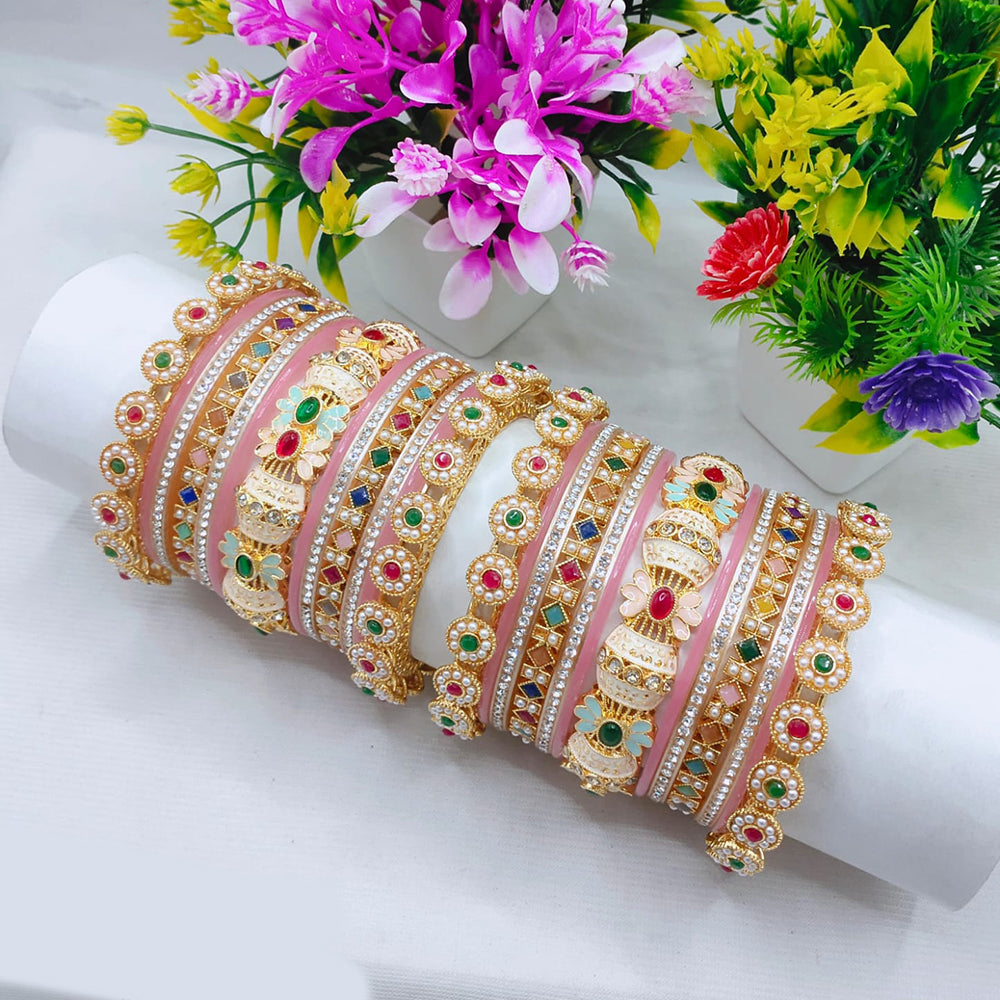 SNERA Pota Stone And Pearls Meenakari Bangle Set