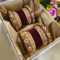 Elegant Gold Plated Pearl And Pota Stone Bangle Set
