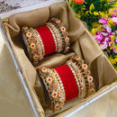 Elegant Gold Plated Pearl And Pota Stone Bangle Set