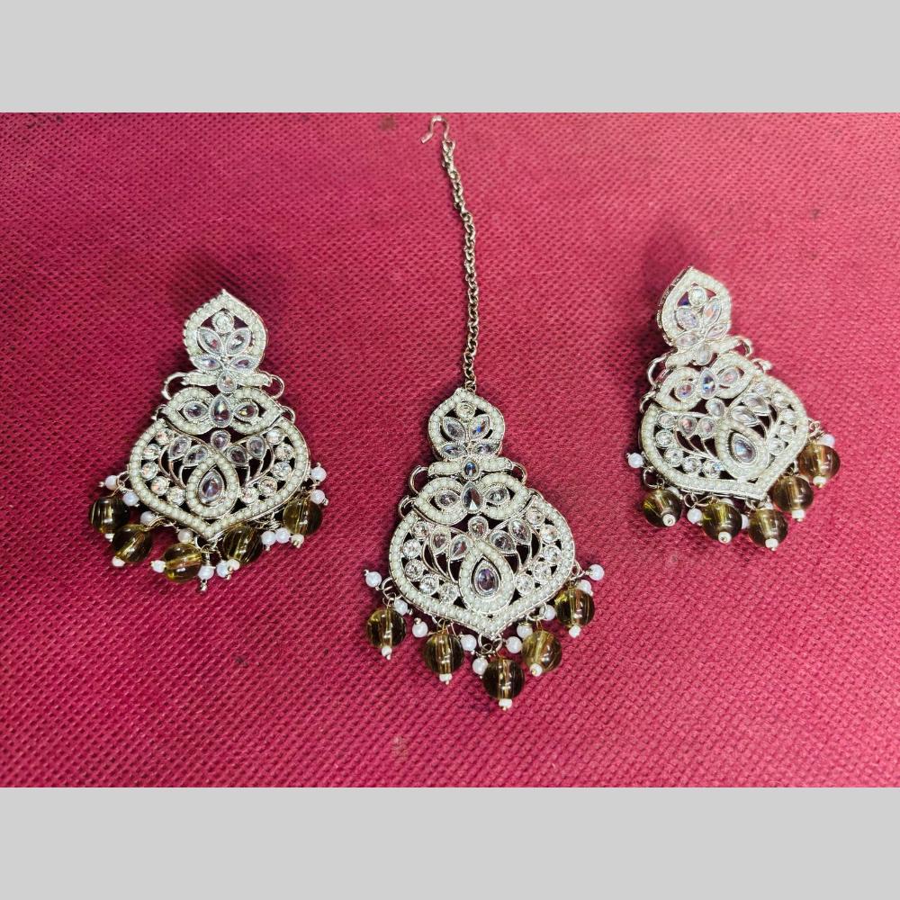 SNERA Gold Plated Austrian Stone And Beads Pearls Dangler Earrings