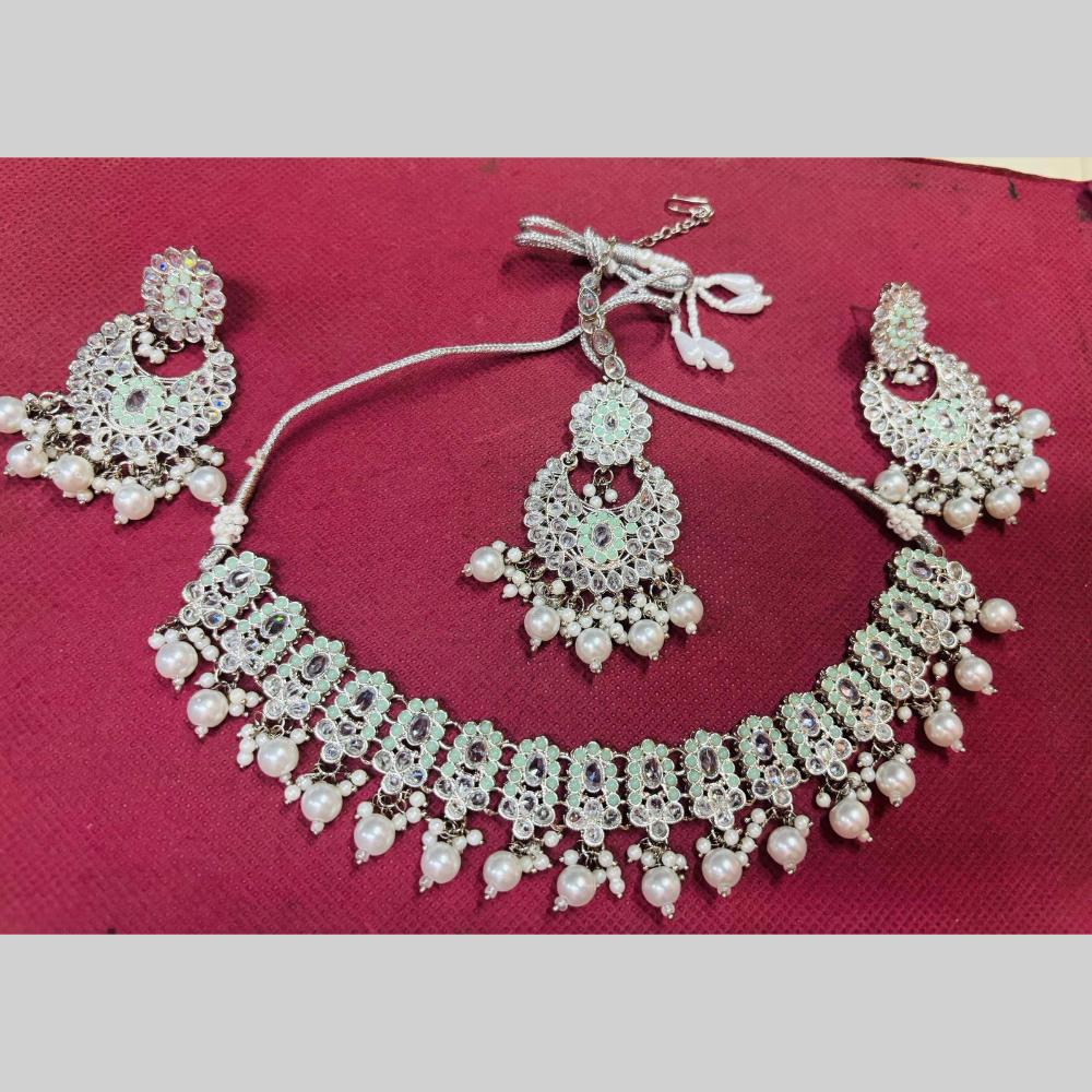 Snera Sparkle Austrian Stone Necklace Set with earrings & maangtikka perfect for weddings