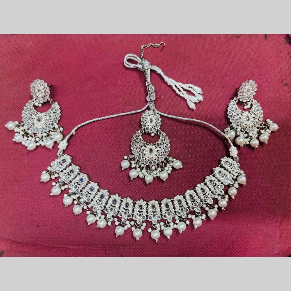 Snera Sparkle Austrian Stone Necklace Set with earrings & maangtikka perfect for weddings