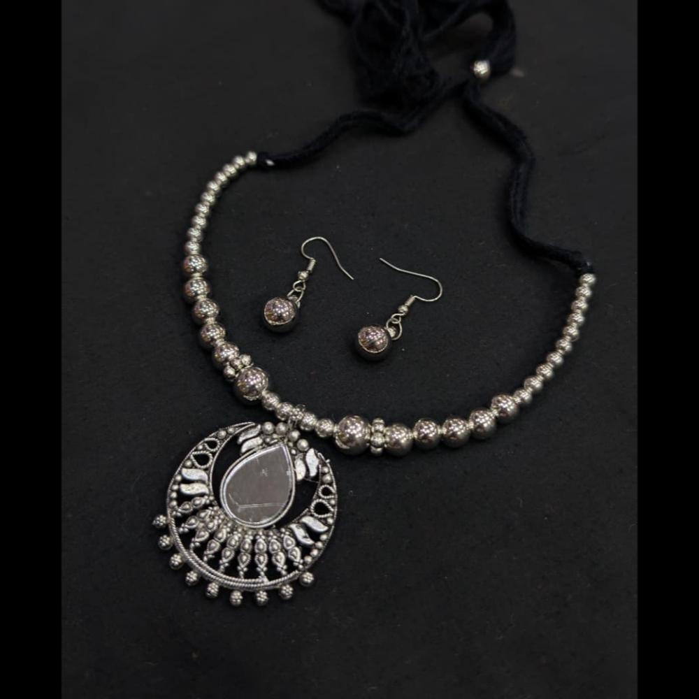 SNERA Oxidised Plated Antique Navratri Look Miroor Necklace Set