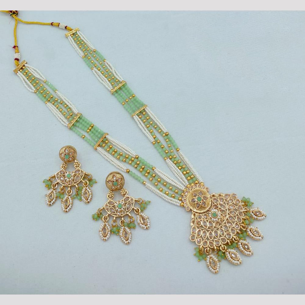SNERA Luxury Crystal Stone And Pearls Long Necklace Set