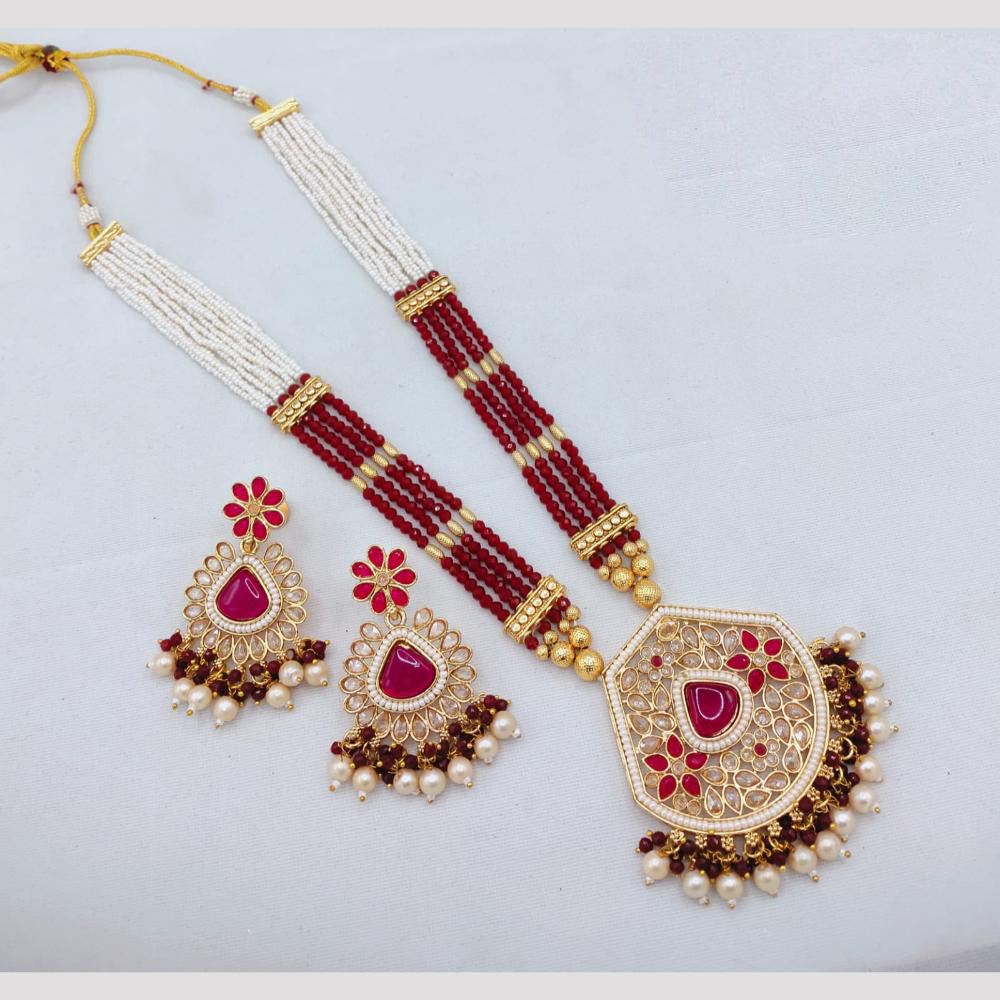 SNERA Luxury Crystal Stone And Pearls Long Necklace Set