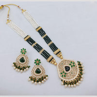 SNERA Luxury Crystal Stone And Pearls Long Necklace Set