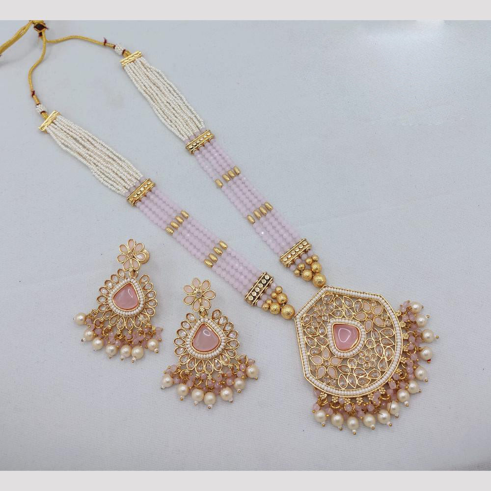 SNERA Luxury Crystal Stone And Pearls Long Necklace Set