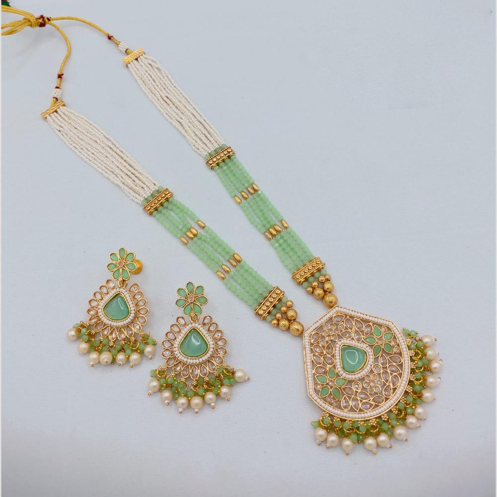 SNERA Luxury Crystal Stone And Pearls Long Necklace Set