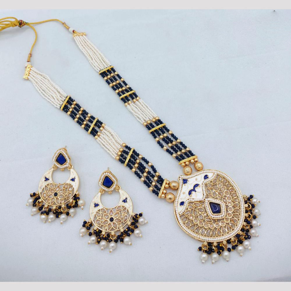 SNERA Luxury Crystal Stone And Pearls Meenakari Long Necklace Set